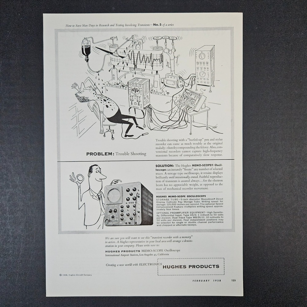 1958 Hughes Products Memo-Scope Oscilloscope Vintage Print Ad Los Angeles CA